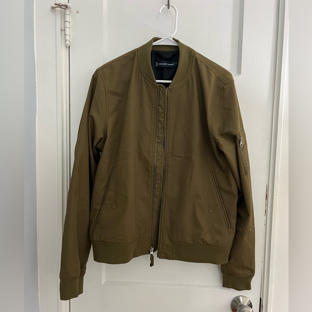 Everlane bomber jacket, olive green, small / cropped